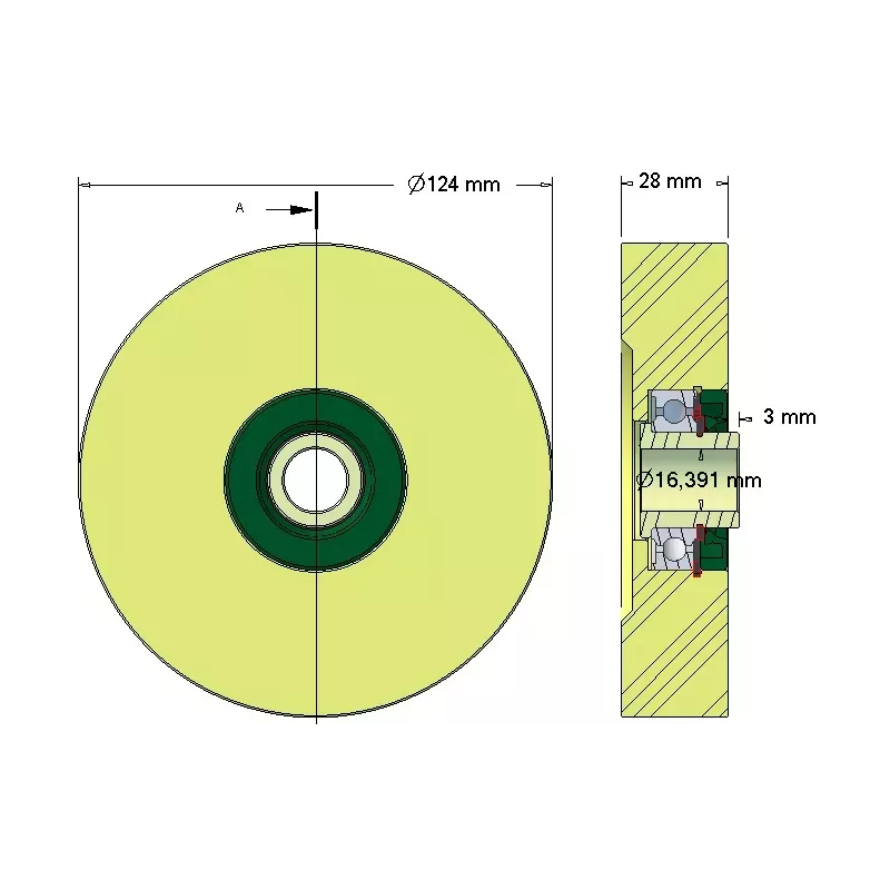 Roller no. 212 – plastic support roller Ø124 mm for Grimme machines | OEM Grimme 623.00012 | made by KiJ