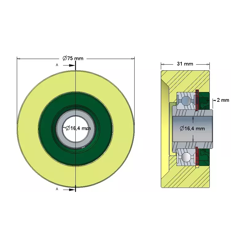 Roller no. 213 – plastic support roller Ø75 mm for Grimme machines | OEM Grimme 602.00198 | made by KiJ