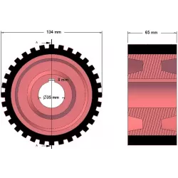 Roller no. 3 – cast iron and rubber drive roller Ø134 mm for Grimme machines | OEM Grimme 076.01029, 076.01417 | made by KiJ
