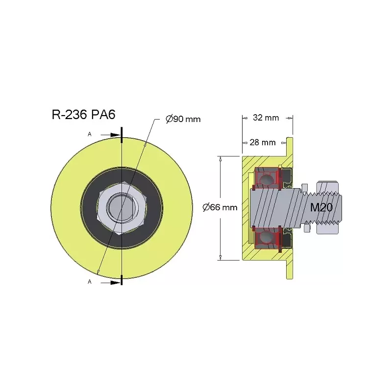 Roller no. 236 – plastic roller Ø66 mm for Wuhlmaus machines | made by KiJ