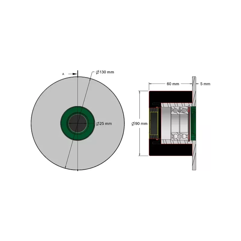 Roller no. 297a – steel and rubber support roller for Dewulf machines | made by KiJ