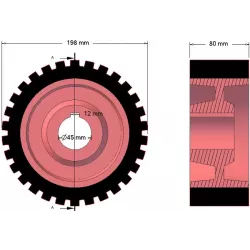 Roller no. 1 – cast iron and rubber drive roller Ø198 mm for Grimme machines | OEM Grimme 076.00673 | made by KiJ