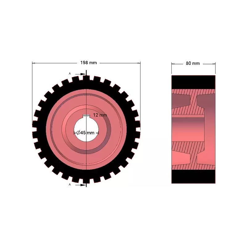 Roller no. 1 – cast iron and rubber drive roller Ø198 mm for Grimme machines | OEM Grimme 076.00673 | made by KiJ