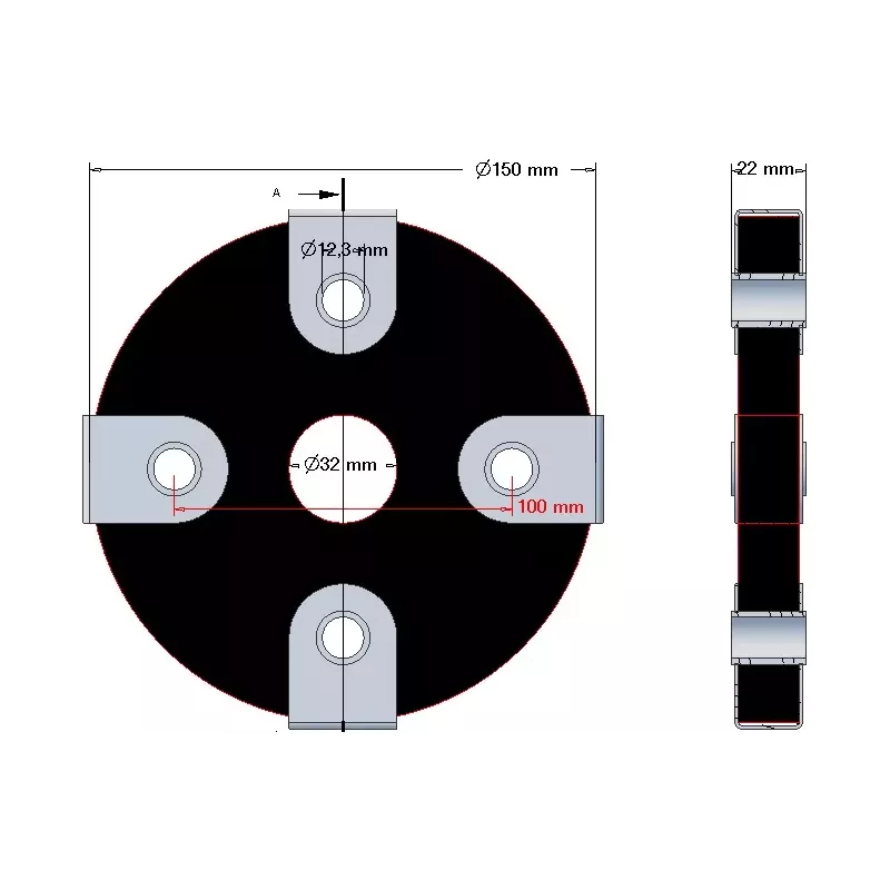 Flexible disc with 4 holes, with steel sleeves – flexible coupling disc made by KiJ | OEM 2009-02-009 | made by KiJ