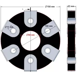 Flexible disc 6 holes, with steel sleeves – flexible coupling disc made by KiJ | OEM 2213-02-008 | made by KiJ