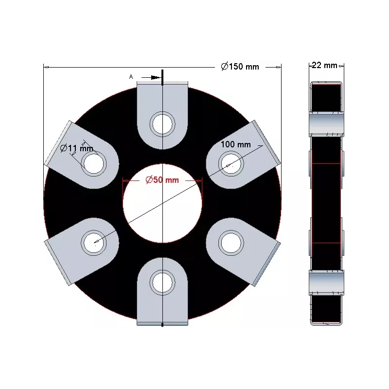 Flexible disc 6 holes, with steel sleeves – flexible coupling disc made by KiJ | OEM 2213-02-008 | made by KiJ
