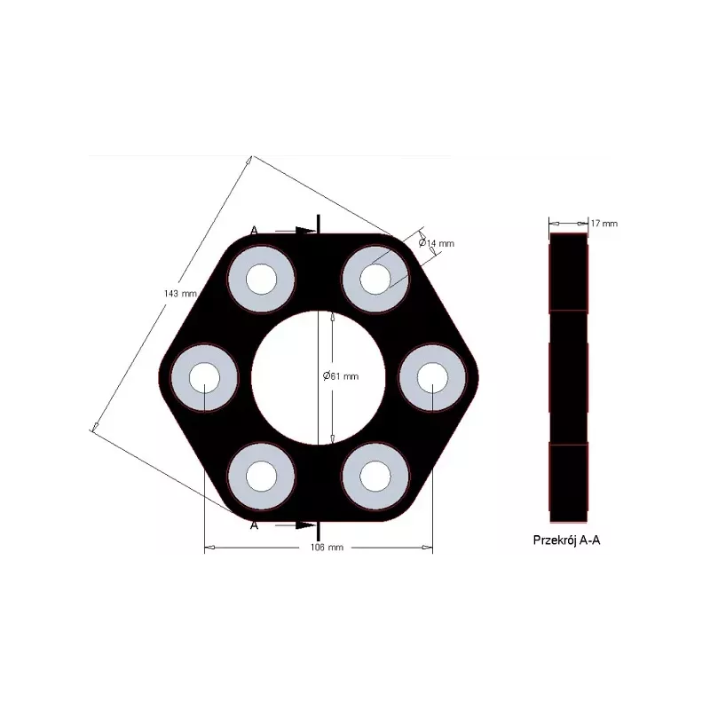 Flexible disc Claas 143 – flexible coupling for Claas machines | OEM Claas 0623.4106, 06234106, 11106031112 | made by KiJ