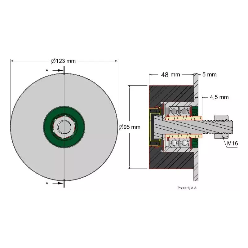 Roller no. 20 – steel and rubber support roller Ø95 mm for Grimme machines | OEM Grimme 200.27585, 200.27584, 200.00804 | made by KiJ