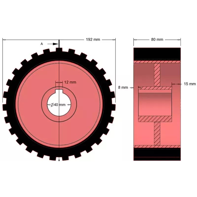 Roller no. 2 – cast iron and rubber drive roller Ø192 mm for Grimme machines | OEM Grimme 076.00637 | made by KiJ