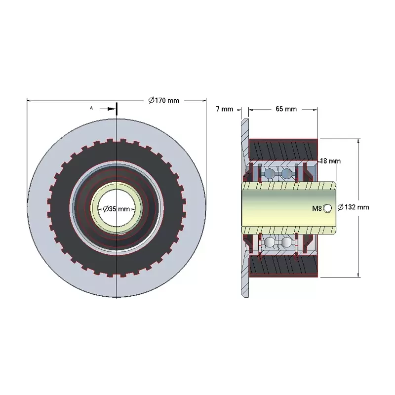Roller no. 136 – steel and rubber return roller Ø132 mm for Grimme machines | OEM Grimme 200.33879 | made by KiJ
