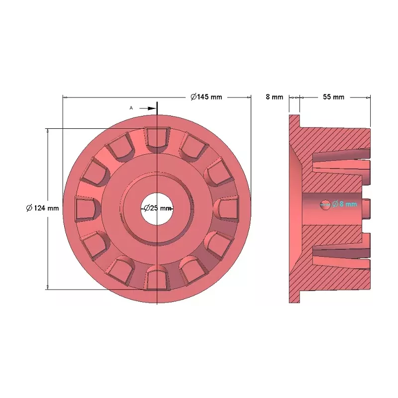 Roller no. 16a – cast iron drive roller Ø124 mm for Grimme machines | OEM Grimme 001.00524 | made by KiJ