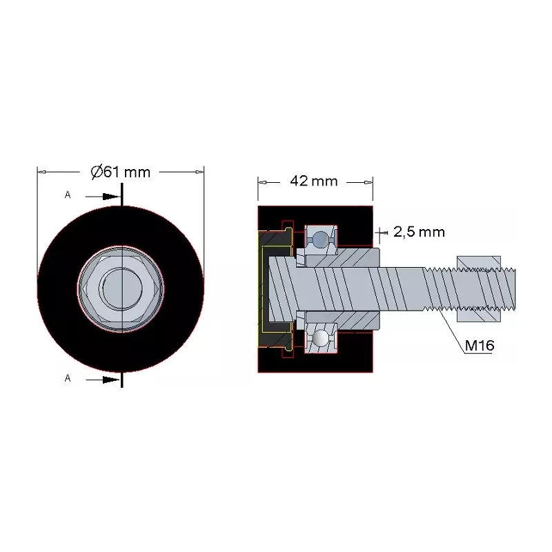 Roller no. 38 – rubber support roller Ø61 mm for Grimme machines | OEM Grimme 200.04779, 200.30645, 088.00055 | made by KiJ