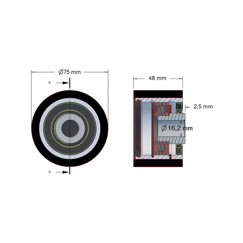 Roller no. 141 – steel and rubber support roller Ø75 mm for Grimme machines | OEM Grimme 200.28967, 200.08432, 200.00924 | made by KiJ
