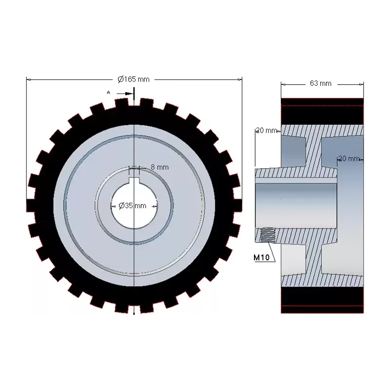 Roller no. 44 – cast iron and rubber drive roller Ø165 mm for Grimme machines | OEM Grimme 076.00823 | made by KiJ