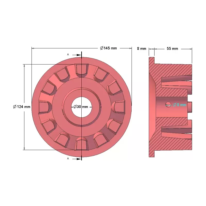 Roller no. 16 – cast iron drive roller Ø124 mm for Grimme machines | OEM Grimme 001.00067, 001.00524, 006.00236 | made by KiJ