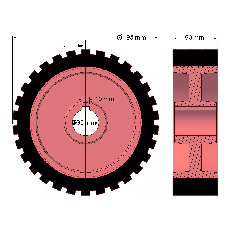 Roller no. 43 – cast iron and rubber drive roller Ø198 mm for Grimme machines | OEM Grimme 076.00704 | made by KiJ