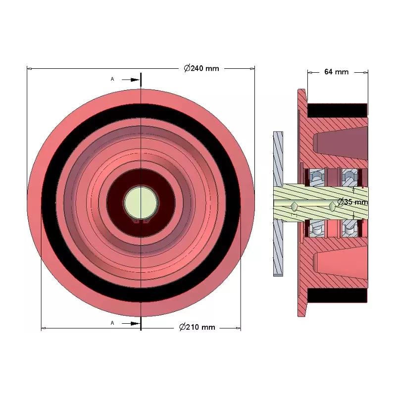 Roller no. 192 – steel and rubber support roller Ø210 mm for Holmer machines | OEM Holmer 1130010077 | made by KiJ