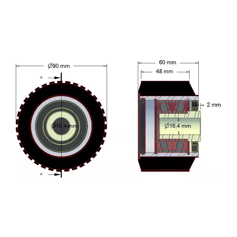 Roller no. 204 – steel and rubber support roller Ø90 mm for ROPA machines | OEM ROPA 252079 | made by KiJ