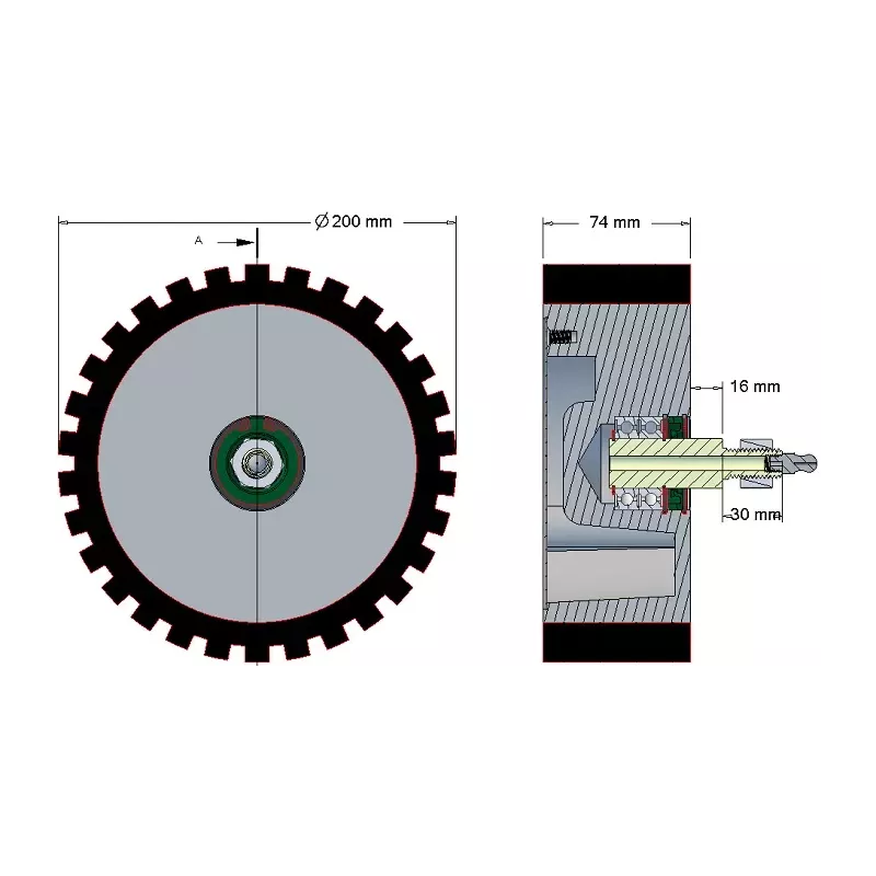Roller no. 17 – cast iron and rubber roller Ø198 mm | made by KiJ