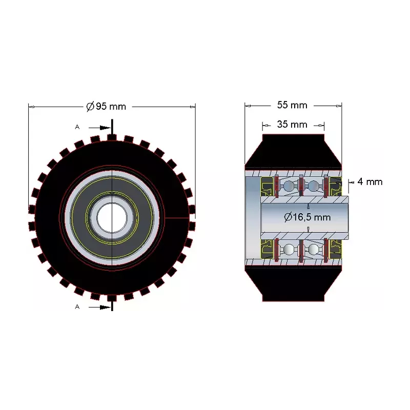 Roller no. 26 – steel and rubber support roller Ø95 mm for ROPA machines | OEM ROPA 252079 | made by KiJ