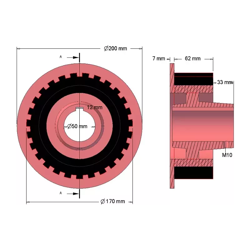 Roller no. 29 – cast iron and rubber roller Ø170 mm | made by KiJ