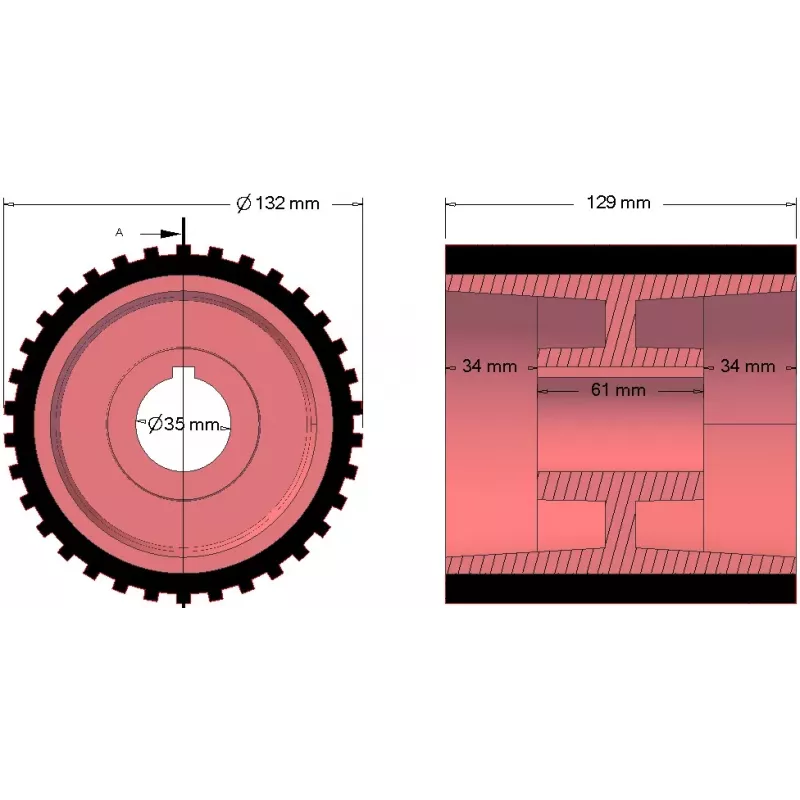 Roller no. 49 – cast iron and rubber drive roller Ø137 mm for Grimme machines | OEM Grimme 076.01049, 200.29667 | made by KiJ