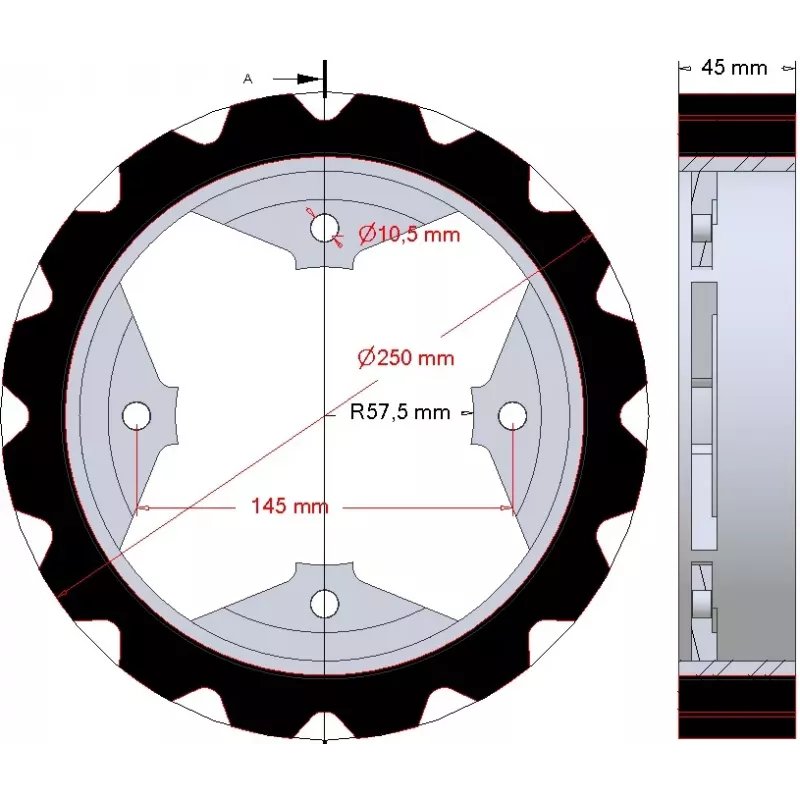 Roller no. 274 – steel and rubber drive roller Ø250 mm for Dewulf machines | OEM Dewulf 0000005328 | made by KiJ