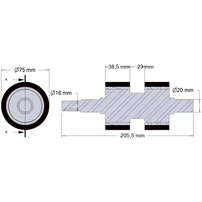 Roller no. 278 – steel and rubber drive roller for Ploeger machines | OEM Ploeger 161.545.01 | made by KiJ