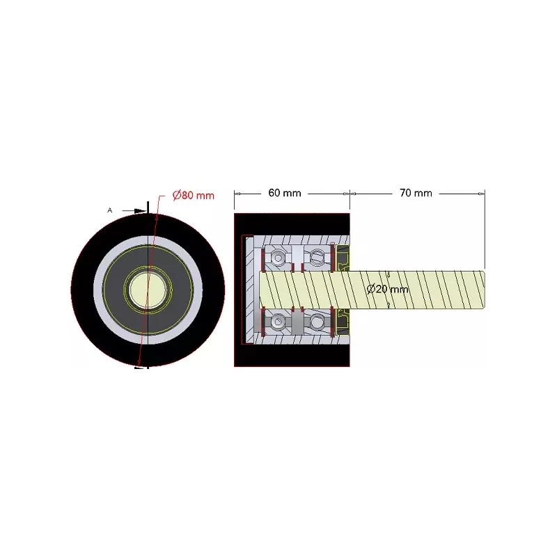 Roller no. 284 – steel and rubber support roller Ø80 mm for Dewulf machines | OEM Dewulf 2660005C | made by KiJ