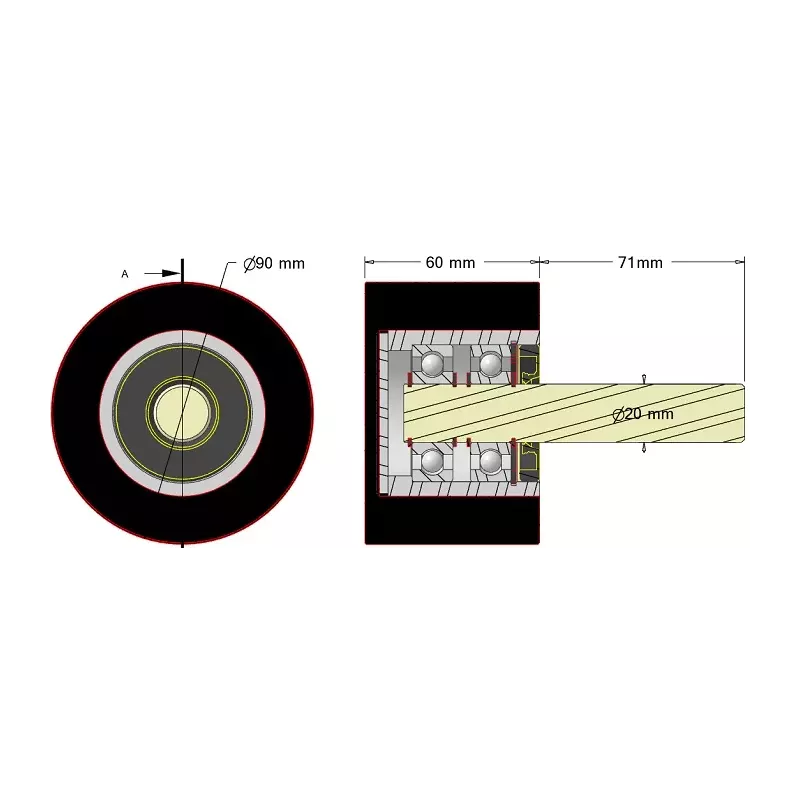 Roller no. 294a – steel and rubber support roller Ø90 mm for Dewulf machines | made by KiJ