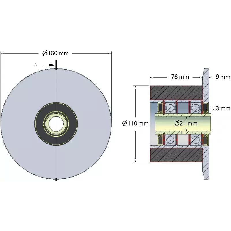 Roller no. 23H – steel and rubber support roller Ø110 mm for Holmer machines | OEM Holmer 1130020688 | made by KiJ