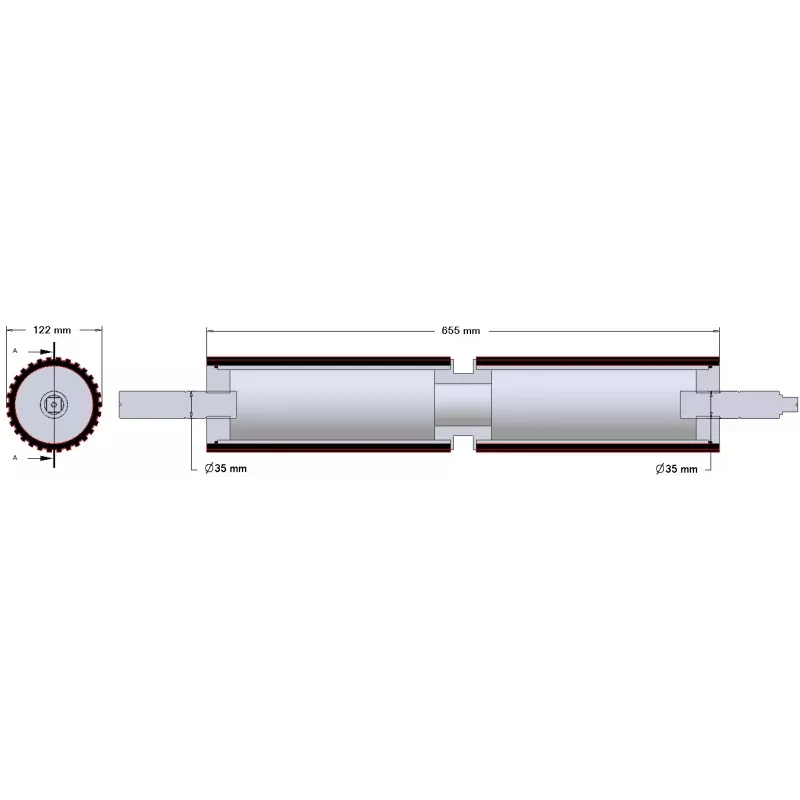 Roller no. 301 – steel and rubber drive shaft Ø122 mm | OEM 187.235.00 | made by KiJ