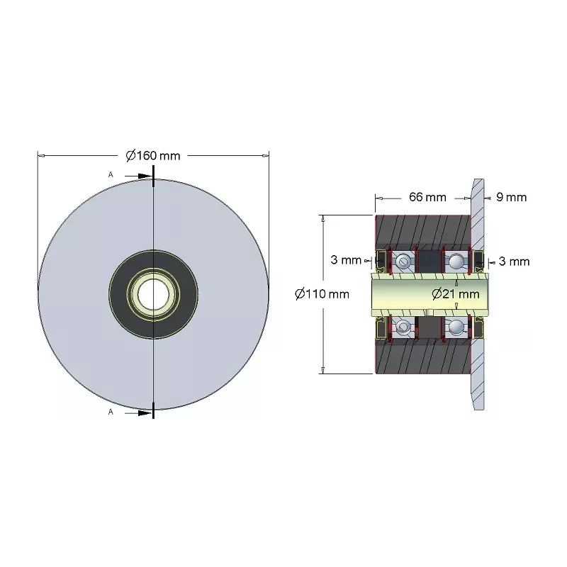 Roller no. 24H – steel and rubber support roller Ø110 mm for Holmer machines | OEM Holmer 252061, 1130006938 | made by KiJ