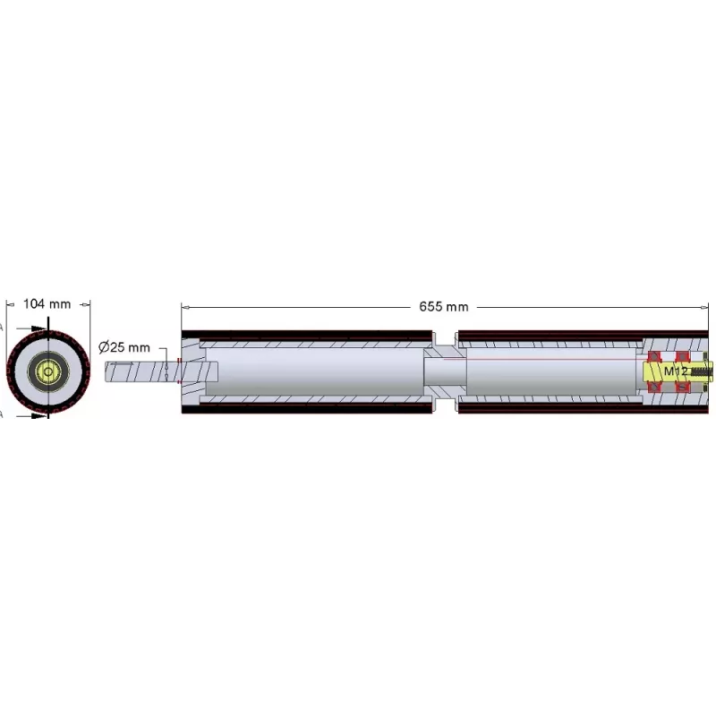 Roller no. 302 – steel and rubber drive shaft Ø104 mm | OEM 165.157.00 | made by KiJ