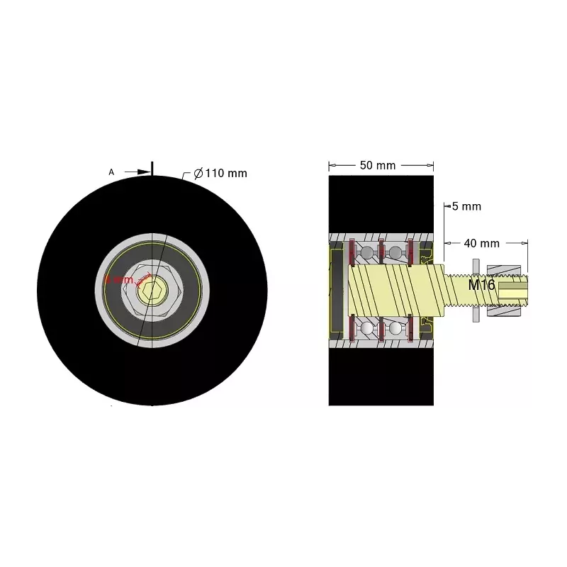 Roller no. 312 – steel and rubber support roller Ø110 mm for Guaresi machines | OEM Guaresi P7300572000 | made by KiJ