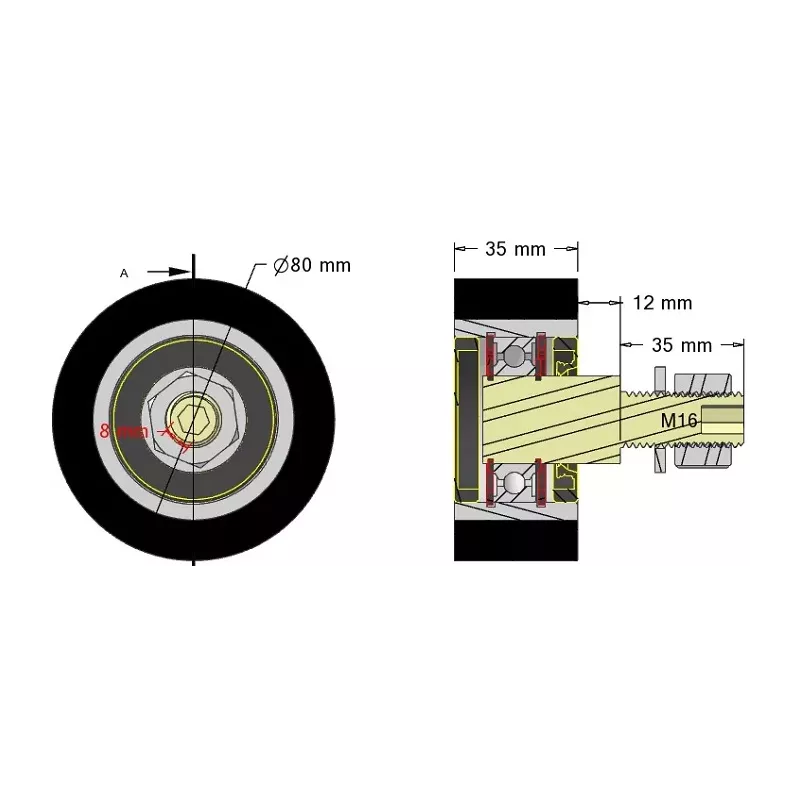 Roller no. 313 – steel and rubber support roller Ø80 mm for Guaresi machines | OEM Guaresi P7714120000 | made by KiJ
