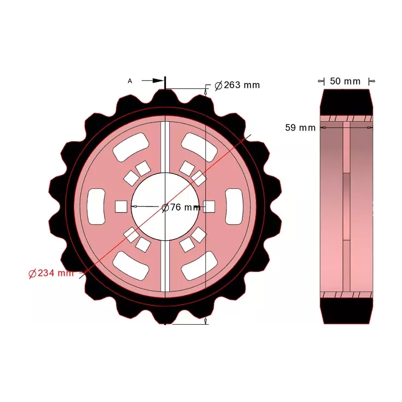Roller no. 320 – steel and rubber drive roller Ø263 mm, pitch 40 mm, for Grimme machines | OEM Grimme 076.04048 | made by KiJ