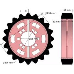 Roller no. 321 – steel and rubber drive roller Ø258 mm, pitch 35 mm, for Grimme machines | OEM Grimme 076.04047 | made by KiJ