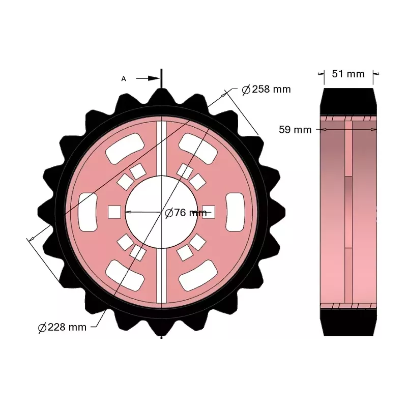 Roller no. 321 – steel and rubber drive roller Ø258 mm, pitch 35 mm, for Grimme machines | OEM Grimme 076.04047 | made by KiJ