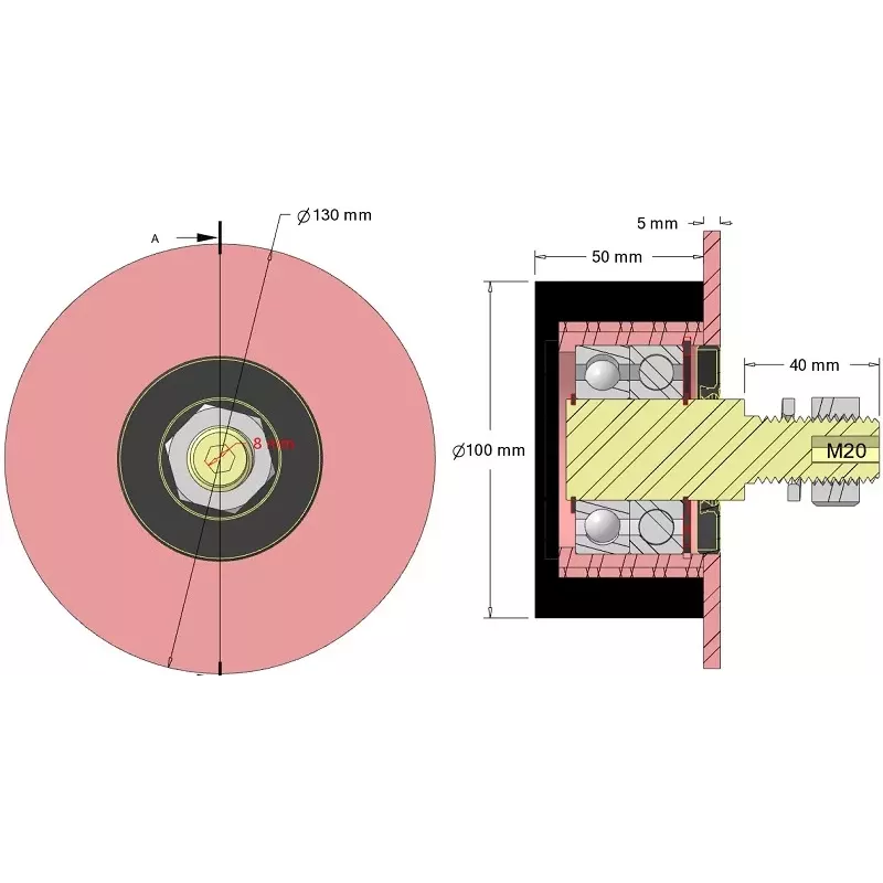 Roller no. 325 – steel and rubber return roller Ø100 mm for Sandei machines | made by KiJ