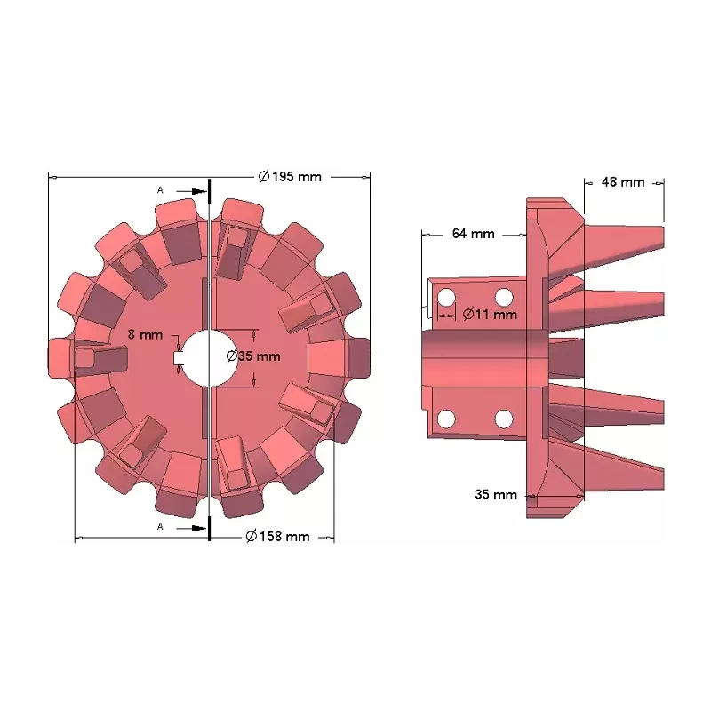 Roller no. 79 – cast iron drive roller Ø195 mm, pitch 40 mm, for Anna potato harvester | OEM Anna 564538002 | made by KiJ