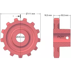 Roller no. 85 – cast iron drive roller, pitch 25 mm | made by KiJ