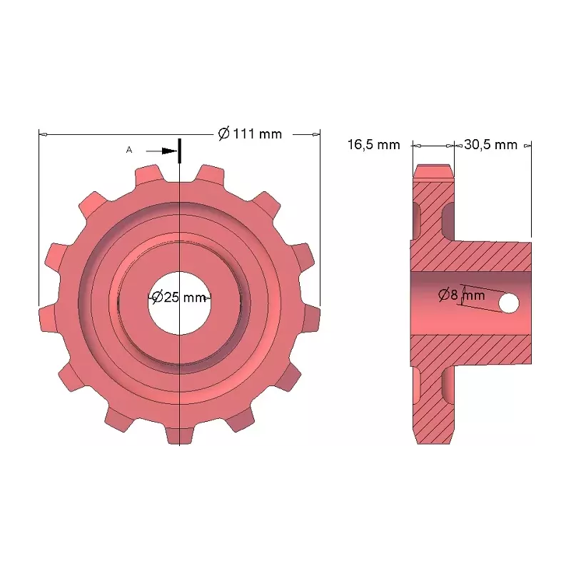 Roller no. 85 – cast iron drive roller, pitch 25 mm | made by KiJ