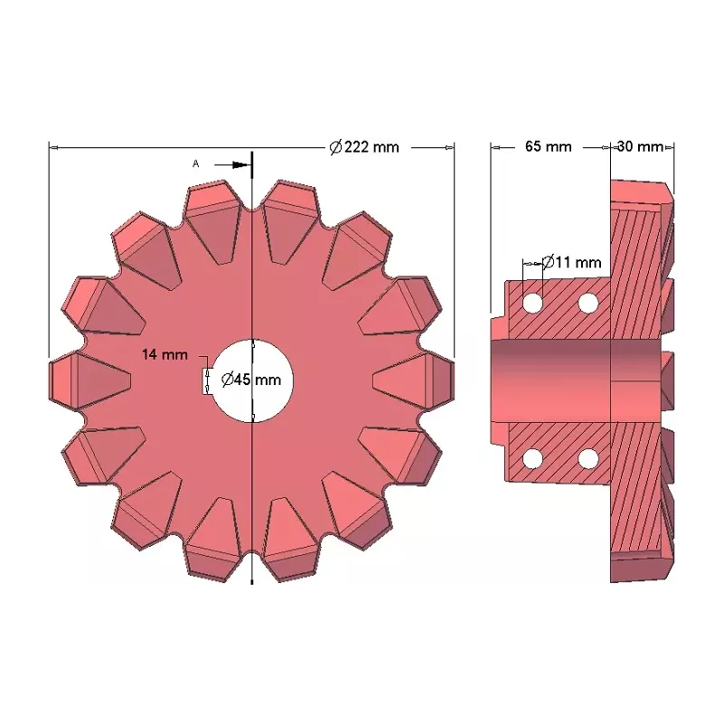 Roller no. 95 – cast iron drive roller Ø222 mm, pitch 42 mm | made by KiJ