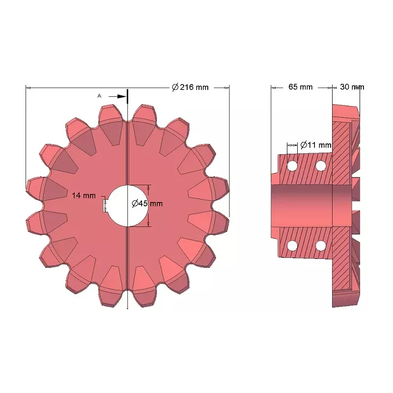 Roller no. 97 – cast iron drive roller Ø216 mm, pitch 36 mm | made by KiJ