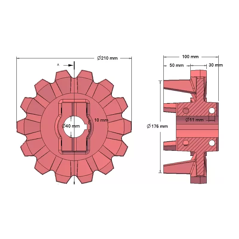 Roller no. 123 – cast iron drive roller Ø176 mm, pitch 42 mm, for Anna Z644 potato harvester | OEM Anna 564438002 | made by KiJ