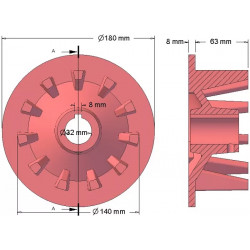 Roller no. 131 – cast iron drive roller Ø145 mm, pitch 44 mm, for Grimme machines | OEM Grimme 006.00077, 006.00076 | made by KiJ