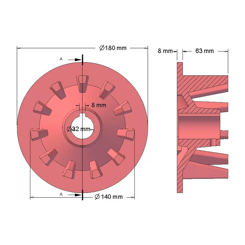 Roller no. 131 – cast iron drive roller Ø145 mm, pitch 44 mm, for Grimme machines | OEM Grimme 006.00077, 006.00076 | made by KiJ
