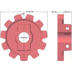 Roller no. 149 – cast iron drive roller Ø152 mm, pitch 40 mm | OEM 10.21.05-2 | made by KiJ
