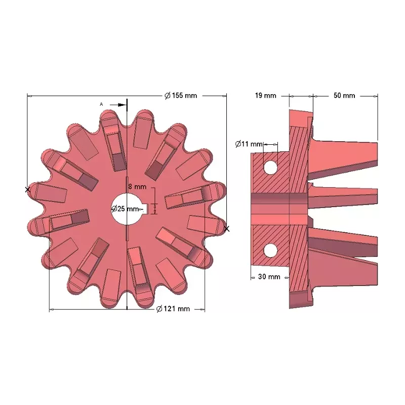 Roller no. 154 – cast iron drive roller Ø155 mm, pitch 28 mm | made by KiJ
